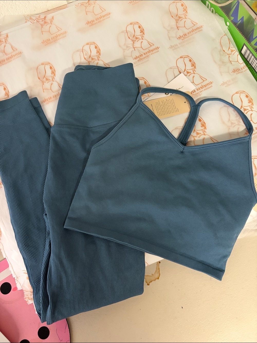 Xs set love Spiritual Gangster Teal Ribbed High-Waist Leggings & Crop Tank Set